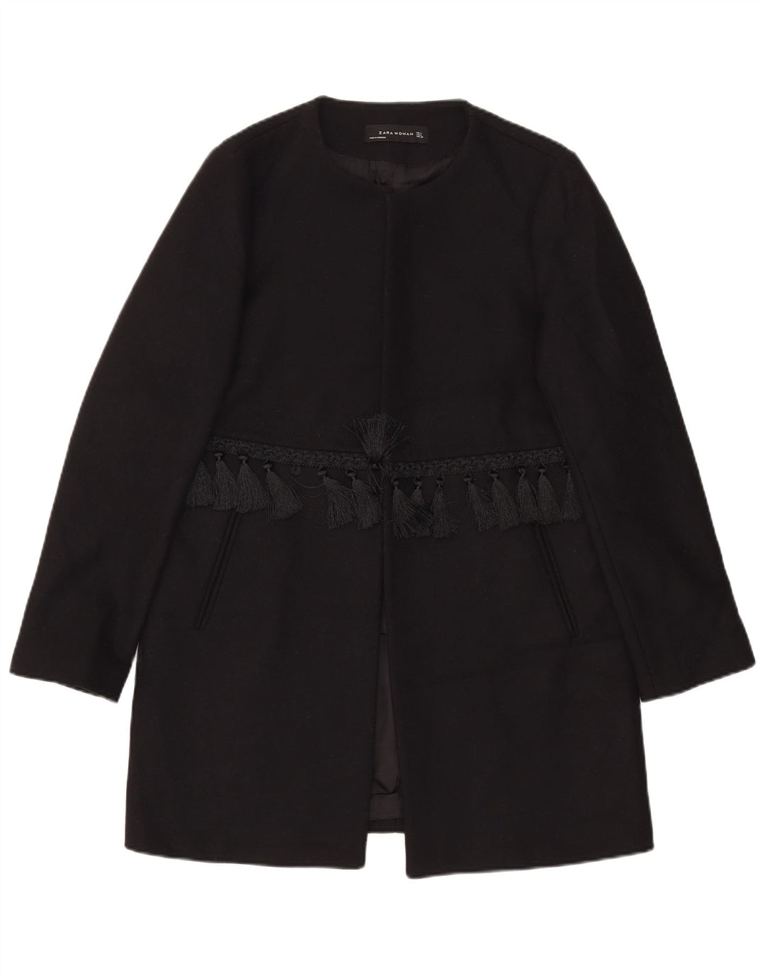 Zara Γυναικείο Ανοιχτό Παλτό UK 16 Large Black Wool