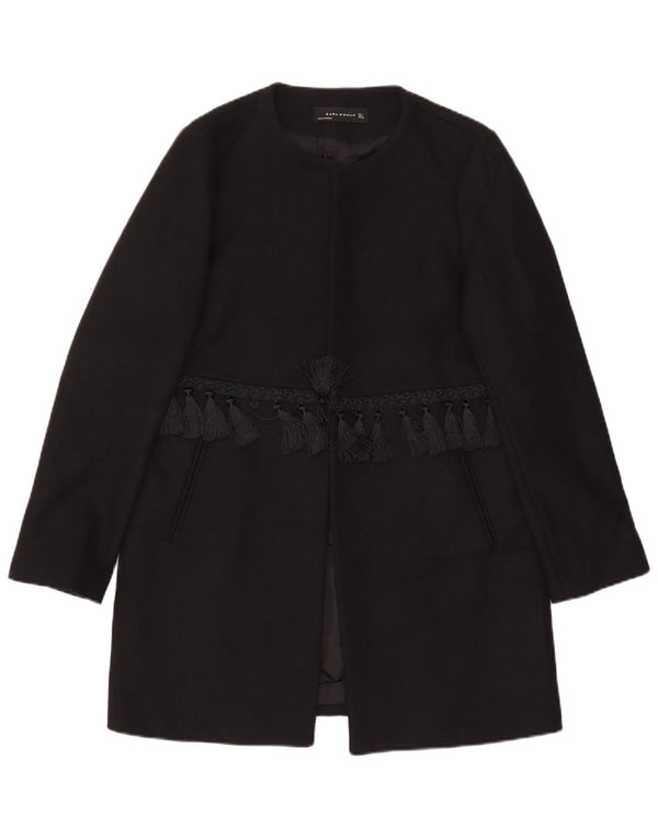Zara Γυναικείο Ανοιχτό Παλτό UK 16 Large Black Wool