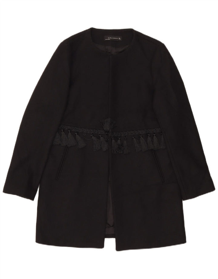 Zara Γυναικείο Ανοιχτό Παλτό UK 16 Large Black Wool