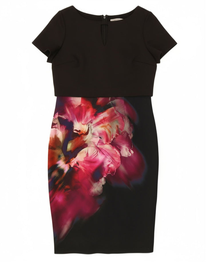 COAST Womens Sheath Dress UK 14 Medium Black Floral Polyester