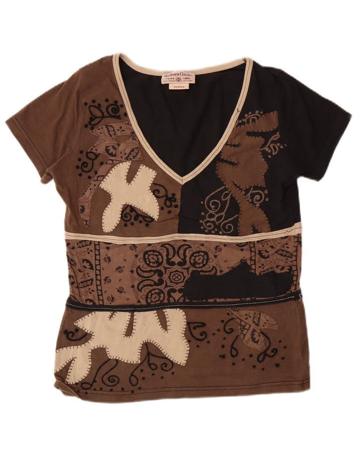 MARLBORO CLASSICS Γυναικείο T-Shirt UK 12 μεσαίο καφέ Paisley βαμβακερό