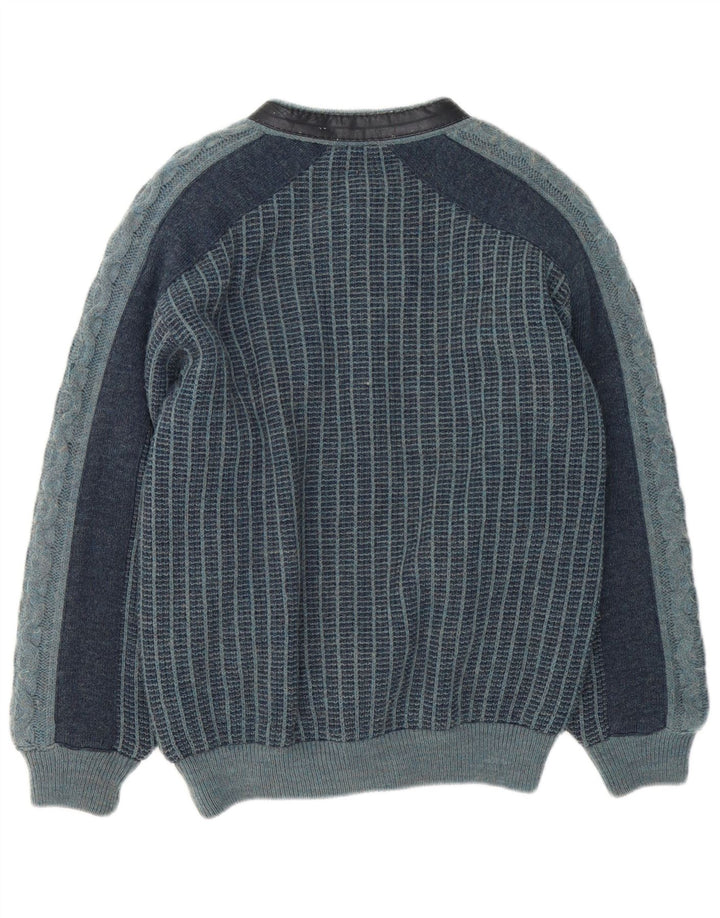 Vintage Ανδρικό πλεκτό μπουφάν Bomber IT 48 Medium Navy Blue ριγέ ακρυλικό