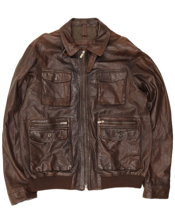 Massimo Dutti Ανδρικό Δερμάτινο Βοηθητικό Μπουφάν UK 44 2XL Καφέ