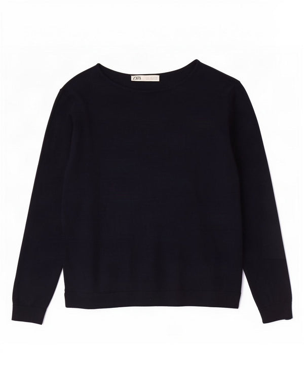 Zara Γυναικείο πουλόβερ με λαιμόκοψη UK 10 Small Navy Blue