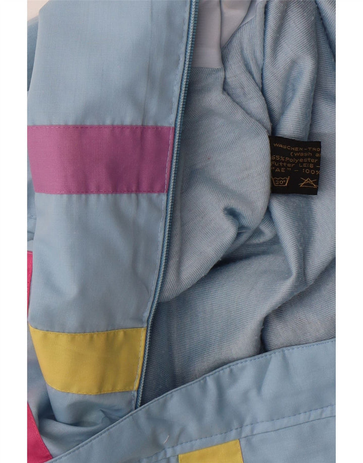 VINTAGE Womens Hooded Bomber Jacket UK 14 Large Blue Striped Polyester