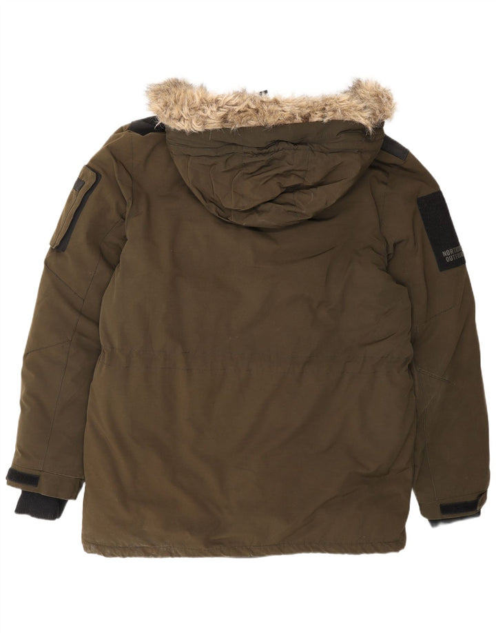 Smog Mens Hooded Parka Jacket UK 42 XL Khaki Polyester