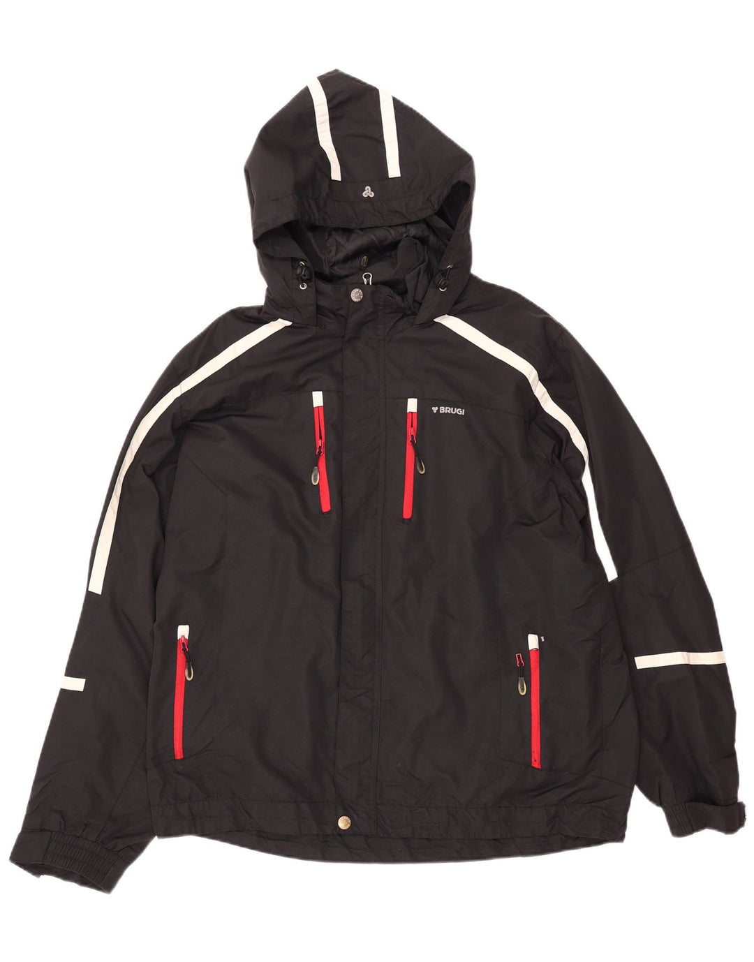 BRUGI Ανδρικό μπουφάν βροχής με κουκούλα UK 42 XL Μαύρο ριγέ