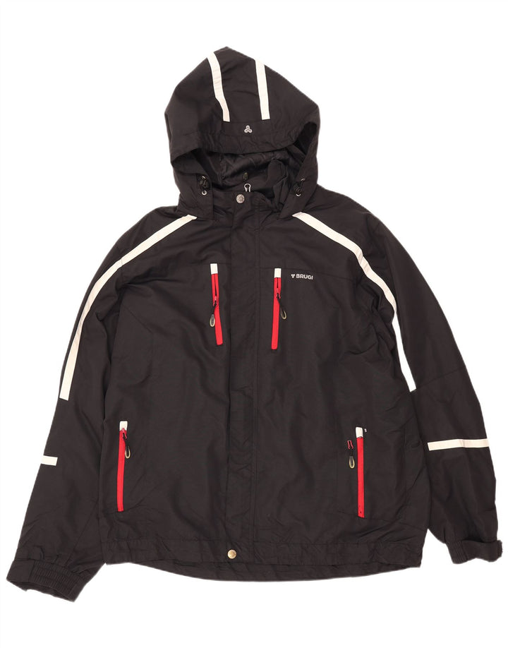BRUGI Ανδρικό μπουφάν βροχής με κουκούλα UK 42 XL Μαύρο ριγέ