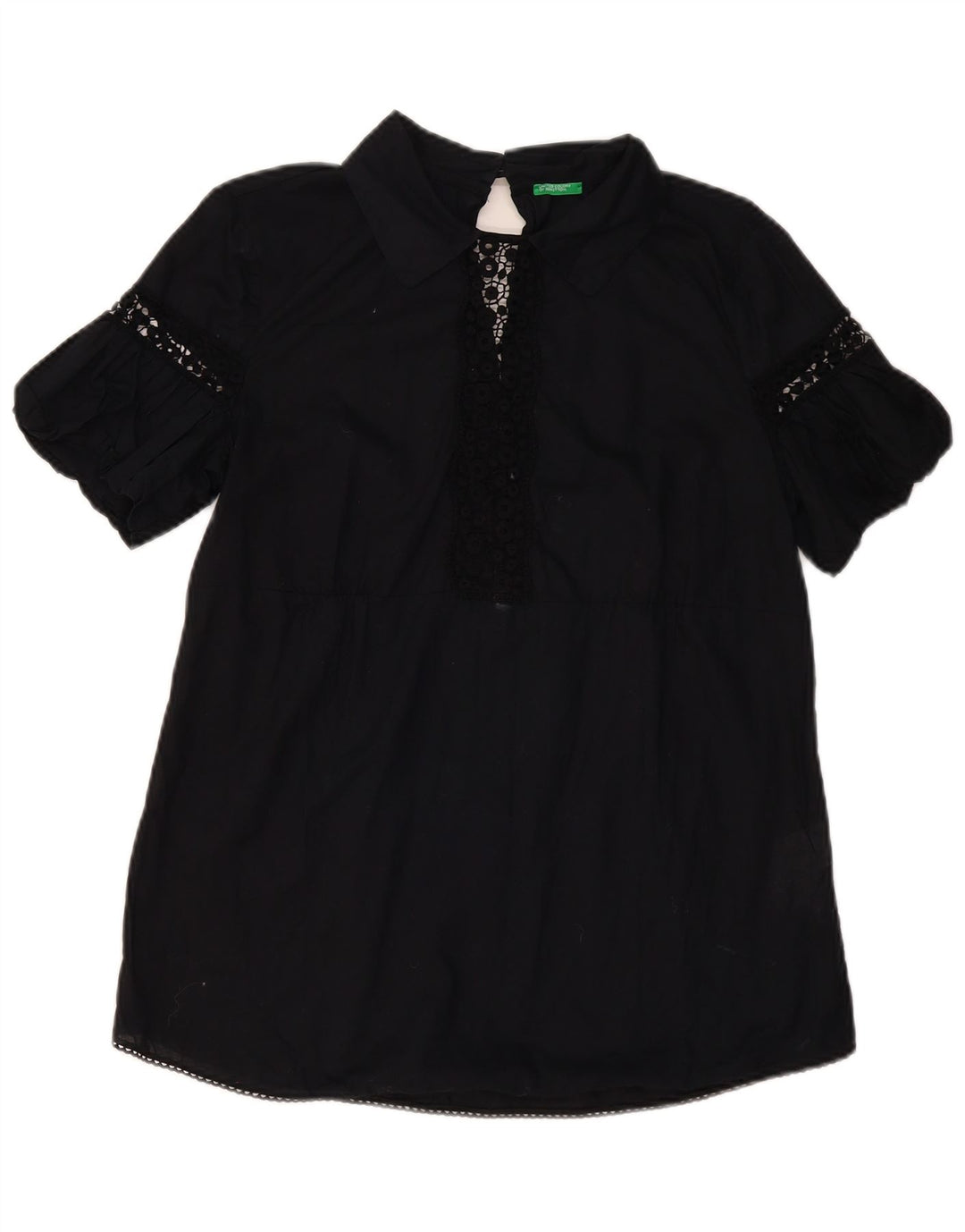 BENETTON Γυναικεία Μπλούζα Τοπ UK 14 Large Black Floral Βαμβακερό