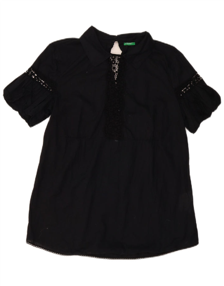 BENETTON Γυναικεία Μπλούζα Τοπ UK 14 Large Black Floral Βαμβακερό
