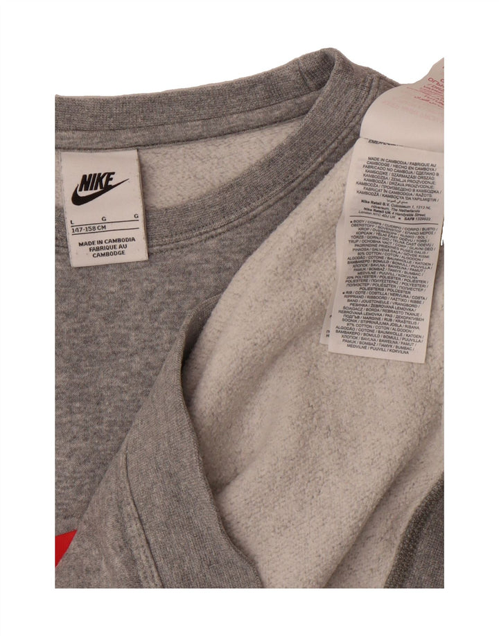 NIKE Boys Graphic Sweatshirt Jumper 12-13 Years Large  Grey Cotton Vintage Nike and Second-Hand Nike from Messina Hembry 