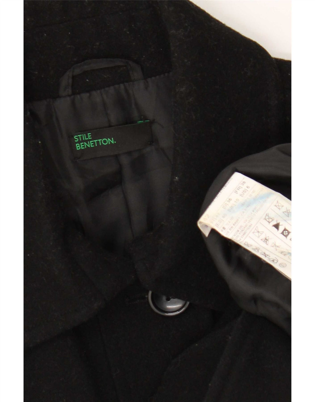 Γυναικείο παλτό Benetton UK 10 Small Black Wool