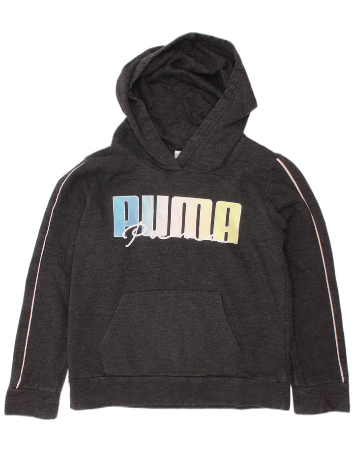 PUMA Girls Graphic Hoodie Jumper 6-7 ετών Small Grey Cotton