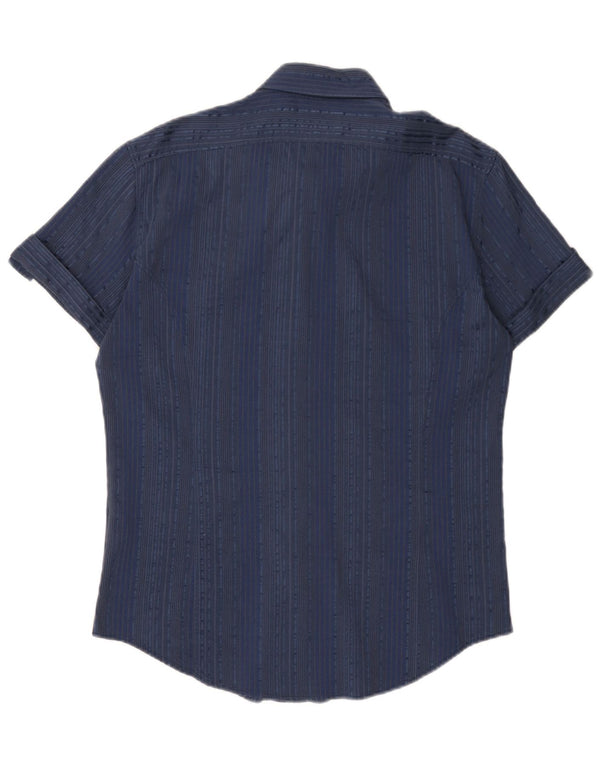 Naracamicie γυναικείο κοντομάνικο πουκάμισο UK 18 XL Navy Blue ριγέ βαμβακερό