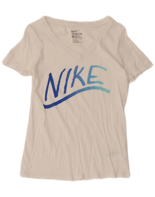 Nike Womens Athletic Cut Graphic T-Shirt Top UK 10 Small White Cotton