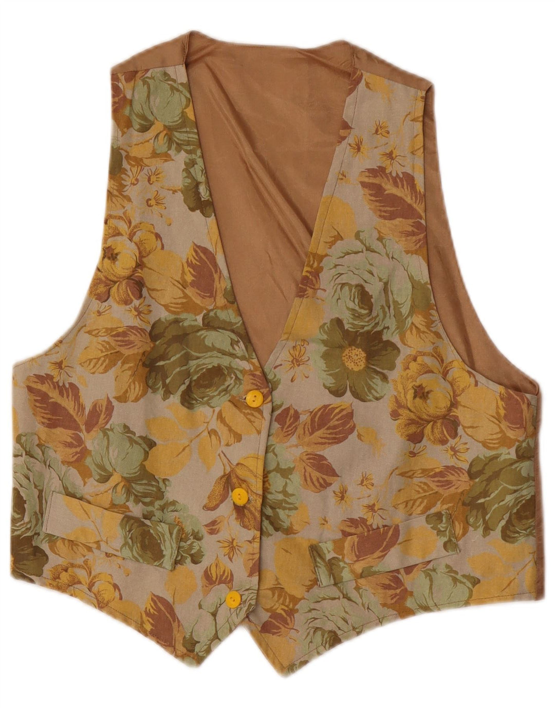 Vintage Γυναικείο Γιλέκο UK 12 Μεσαίο Καφέ Floral