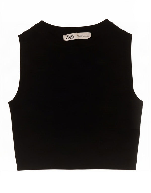 Zara Γυναικείο Crop Vest Top UK 8 Small Black Viscose