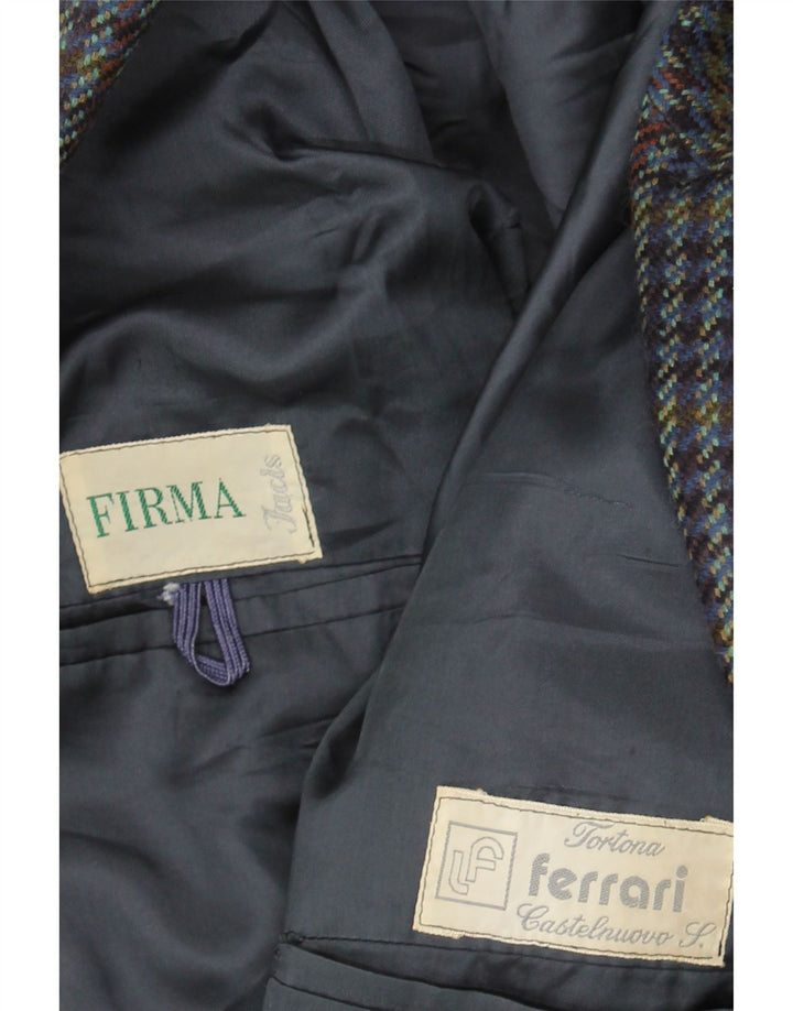 FERRARI Mens 2 Button Blazer Jacket UK 40 Large Navy Blue Houndstooth Vintage Ferrari and Second-Hand Ferrari from Messina Hembry 