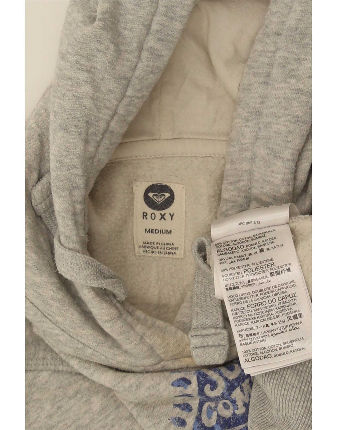 Γυναικείο Roxy Graphic Hoodie Jumper UK 12 Βαμβακερό μεσαίο γκρι φλύκταινα