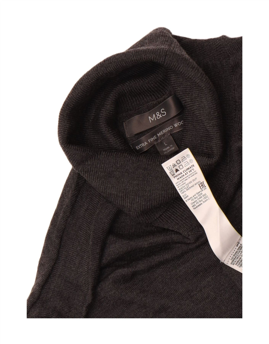 Marks & Spencer Ανδρικό πουλόβερ με ρολό λαιμόκοψη Μεγάλο γκρι μαλλί Merino