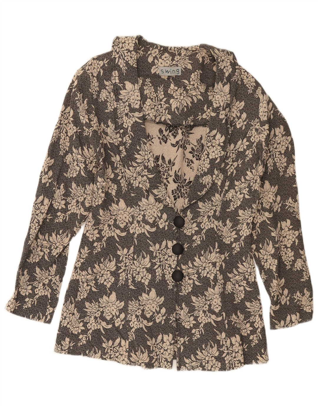 VINTAGE Γυναικείο Μπλέιζερ Μπουφάν UK 10 Small Black Floral