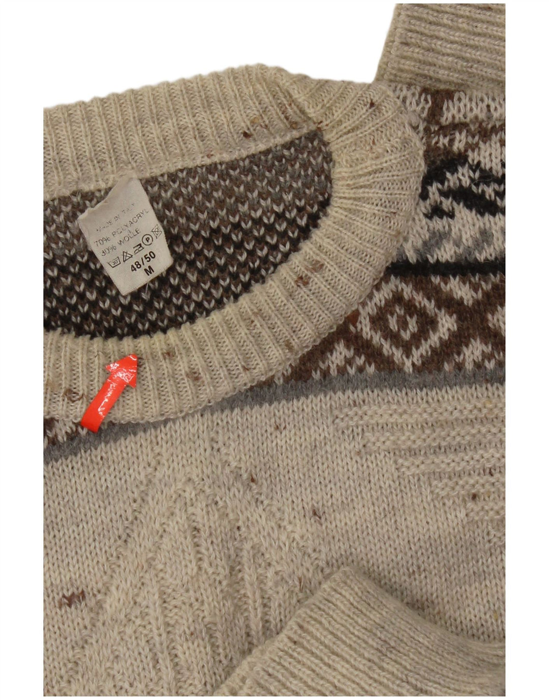 Vintage ανδρικό πουλόβερ με λαιμόκοψη IT 48/50 Medium White Fair Isle