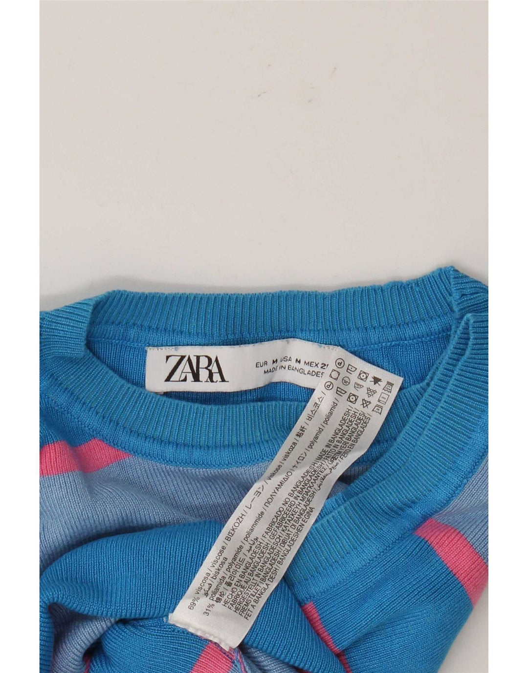 Zara Γυναικείο γιλέκο Crop UK 12 μεσαία μπλε ριγέ βισκόζη