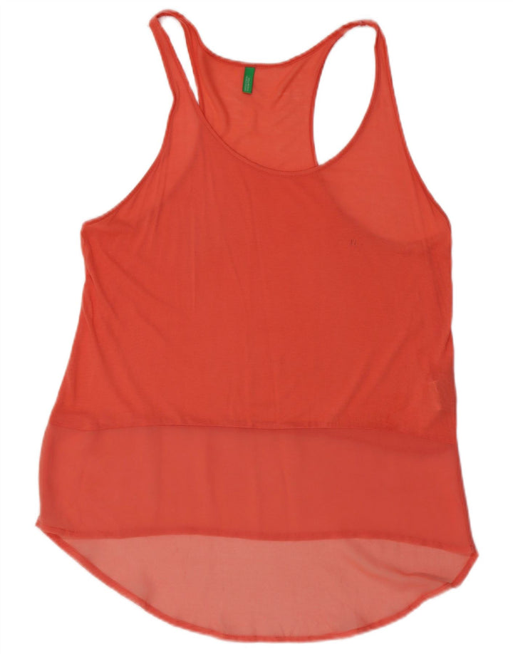 BENETTON Womens See Through Vest Top UK 10 Small Orange Modal