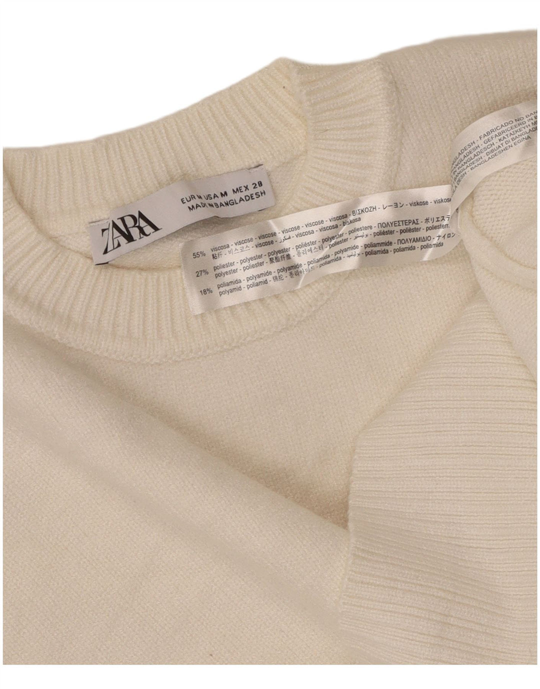 Γυναικείο πουλόβερ ZARA Crew Neck Jumper UK 14 Medium White Viscose