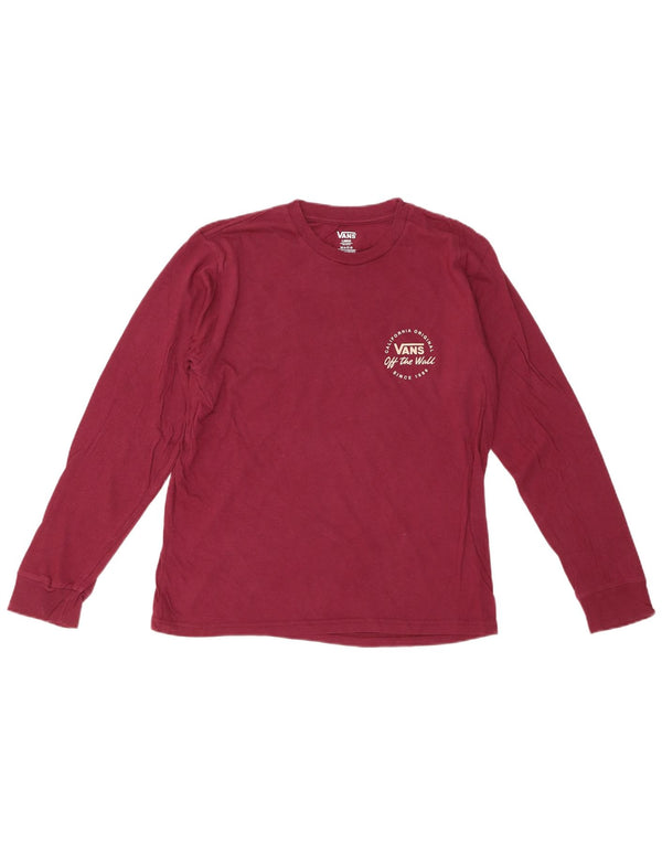 VANS Womens Graphic Top Long Sleeve UK 14 Large Burgundy Cotton