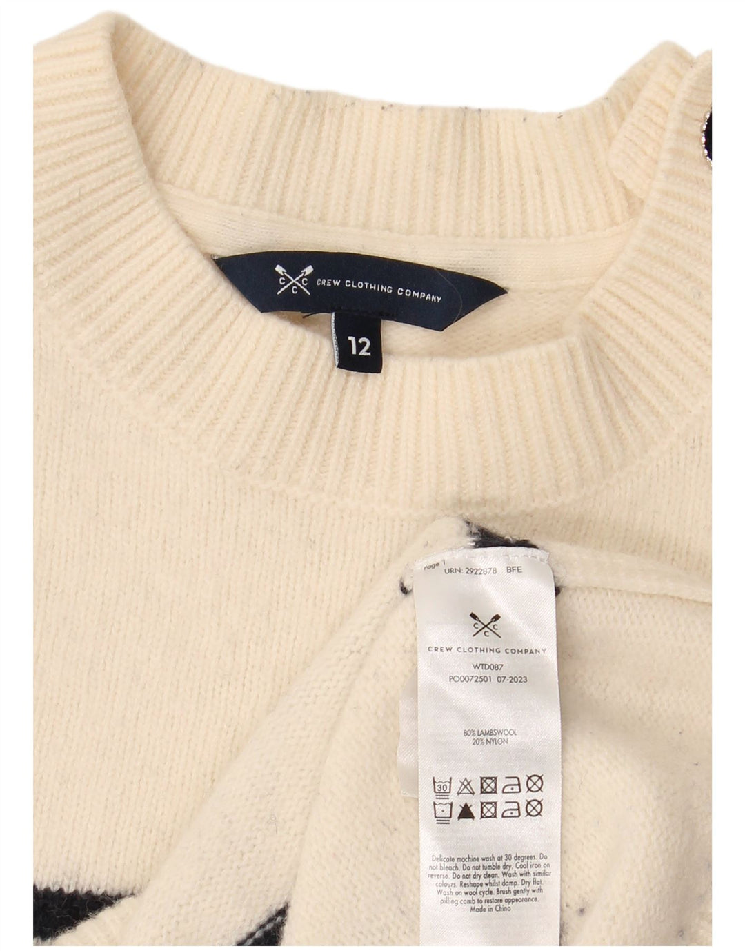 CREW CLOTHING Γυναικείο πουλόβερ με λαιμόκοψη πλήρωμα UK 12 Medium Off White