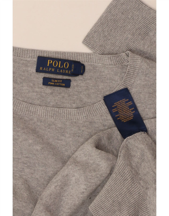 Πουλόβερ POLO RALPH LAUREN Ανδρικό πουλόβερ με λεπτή εφαρμογή με λαιμό σκάφος μεσαίο γκρι