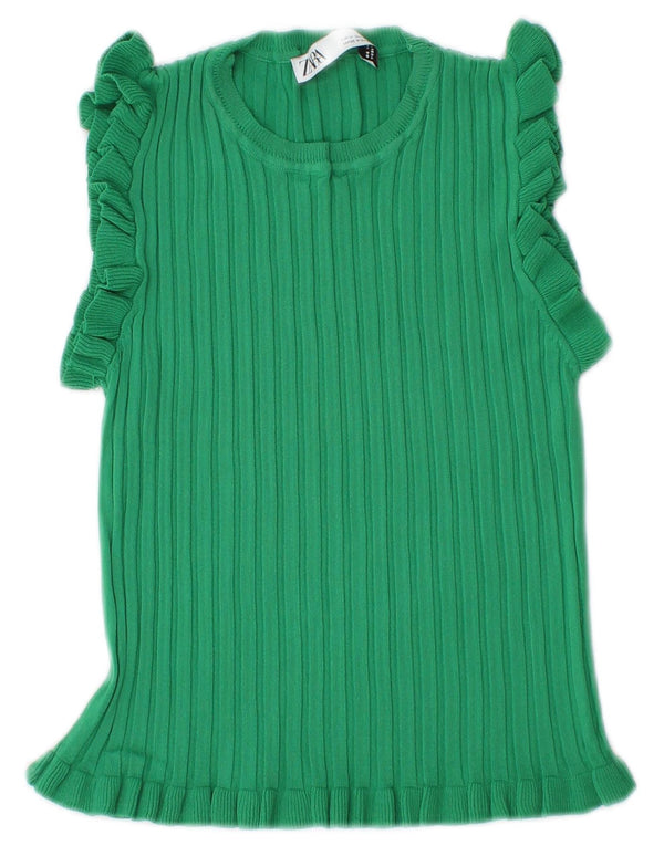 Zara Γυναικείο T-Shirt Crop Top UK 12 Medium Green