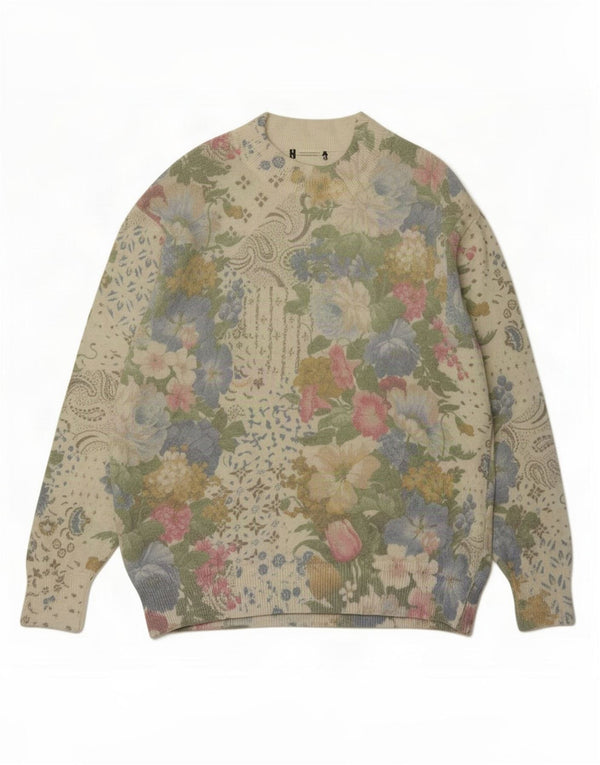 Vintage Womens Turtle Neck Jumper Sweater UK 16 Large Green Floral