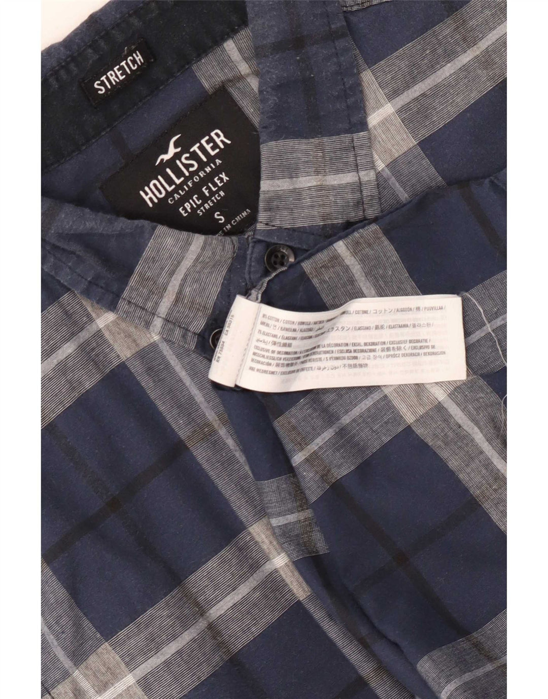 Ανδρικό Stretch Πουκάμισο Hollister Μικρό Navy Blue καρό βαμβακερό