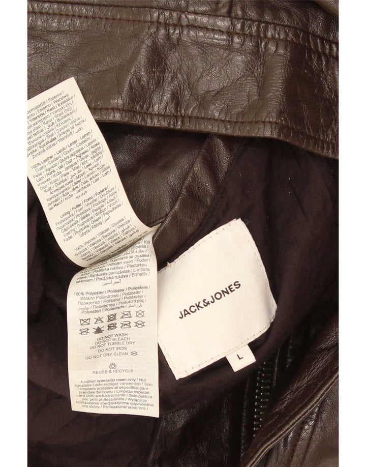 Jack & Jones Ανδρικό Δερμάτινο Μπουφάν UK 40 Large Brown