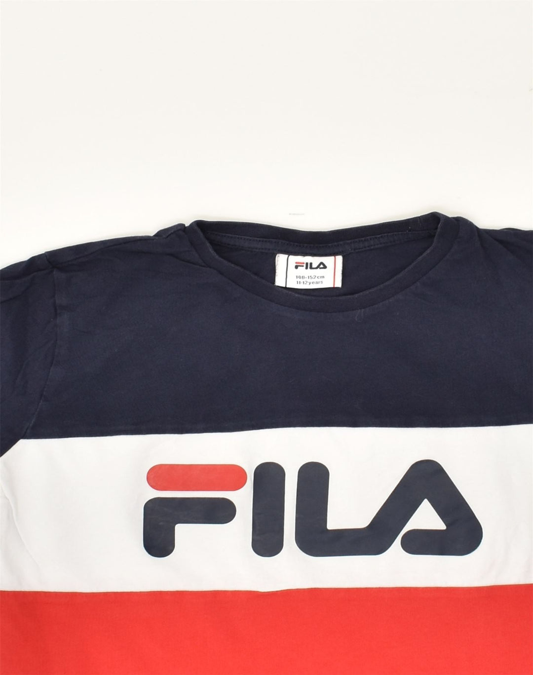 FILA Boys Graphic T-Shirt Top 11-12 Years Multicoloured Colourblock Cotton | Vintage Fila | Thrift | Second-Hand Fila | Used Clothing | Messina Hembry 