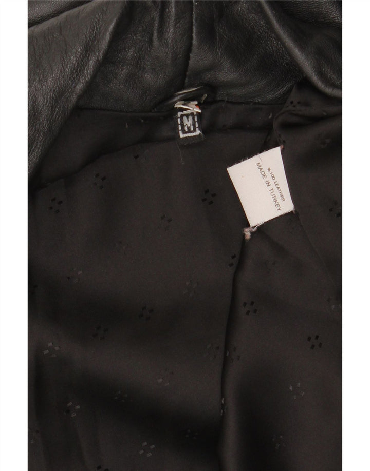 VINTAGE Γυναικείο Δερμάτινο Παλτό UK 14 Μεσαίο Μαύρο Δέρμα