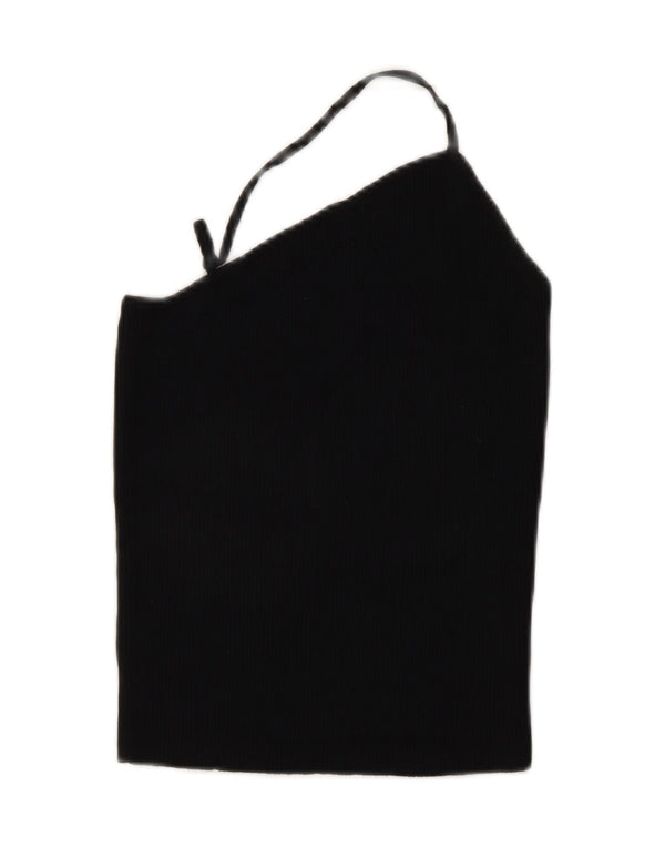 Zara Womens Crop Off Shoulder Top UK 8 Small Black Viscose