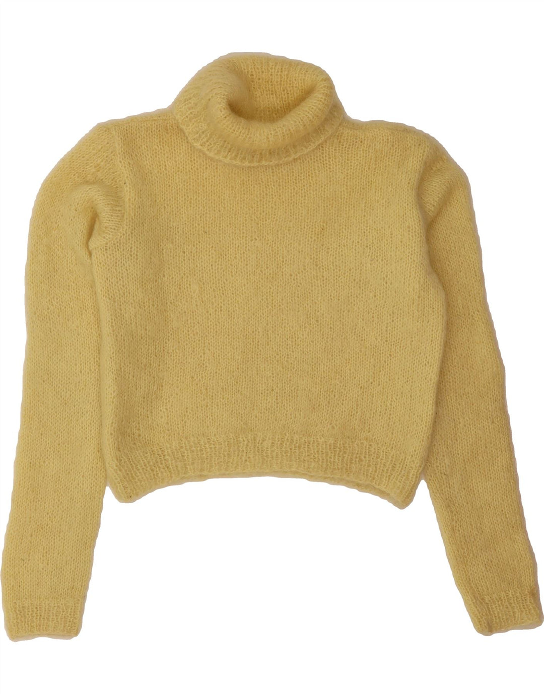 VINTAGE Womens Crop Roll Neck Jumper Sweater UK 14 Medium Yellow Vintage Vintage and Second-Hand Vintage from Messina Hembry 