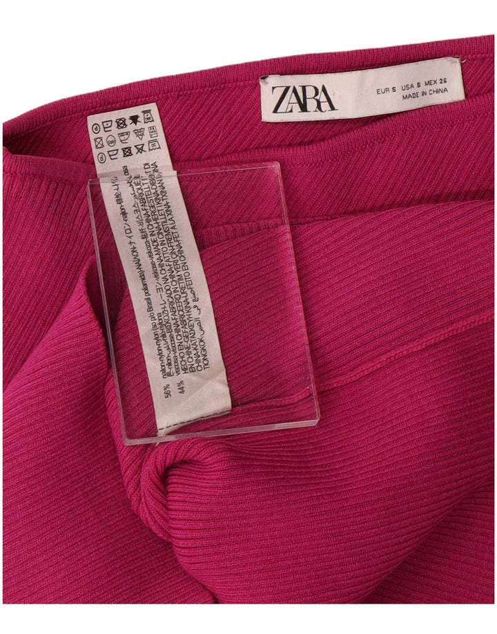 ZARA Womens Crop One Shoulder Top UK 8 Small Pink Nylon