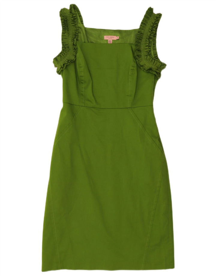 Γυναικείο αμάνικο φόρεμα με βολάν Ted Baker Μέγεθος 3 Μεσαίο πράσινο βαμβακερό