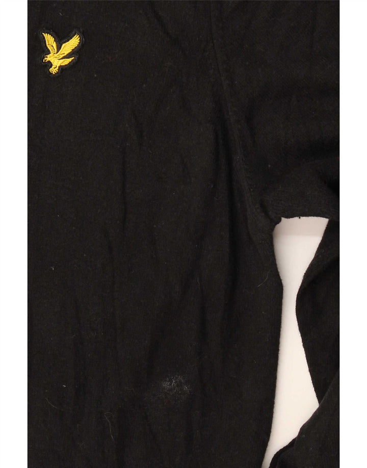 Ανδρικό πουλόβερ με λαιμόκοψη Lyle & Scott, μεσαίο μαύρο βαμβακερό