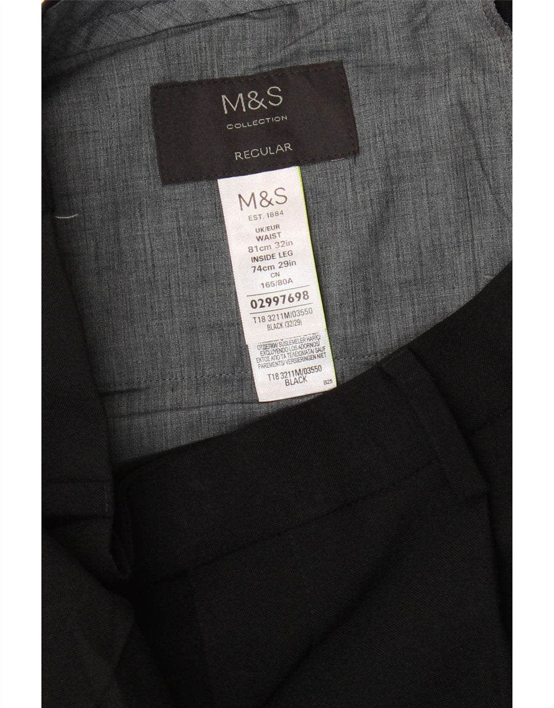 Marks & Spencer Ανδρικό παντελόνι με καρφίτσα W32 L29 Μαύρο πολυεστέρα