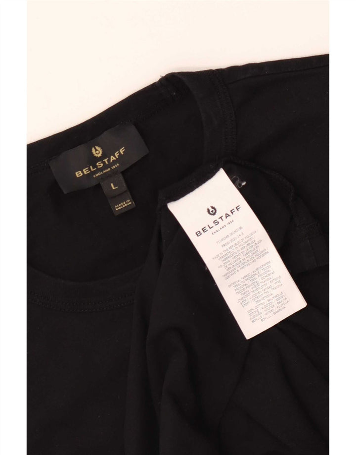 Belstaff Ανδρικό γραφικό T-Shirt Top μεγάλο μαύρο βαμβακερό
