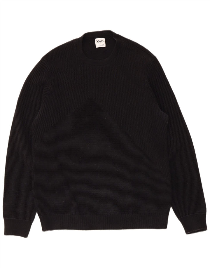 Ανδρικό πουλόβερ ZARA Crew Neck Jumper Μικρό μαύρο βαμβακερό