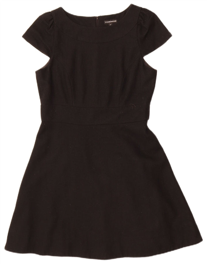 WAREHOUSE Womens A-Line Dress UK 14 Medium Black Wool