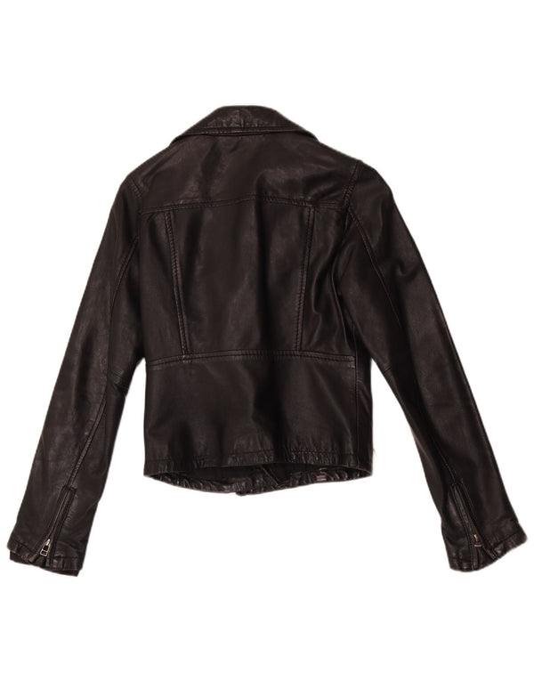 Vintage Γυναικείο Crop Leather Biker Jacket UK 10 Small Black Leather