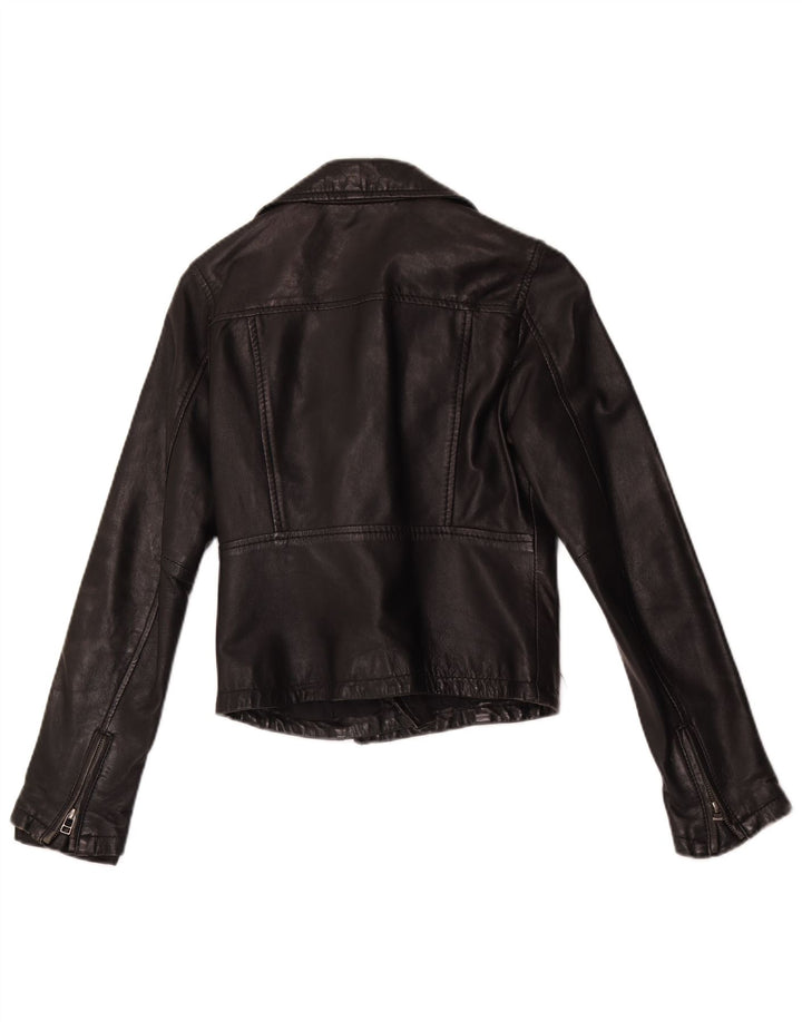 Vintage Γυναικείο Crop Leather Biker Jacket UK 10 Small Black Leather