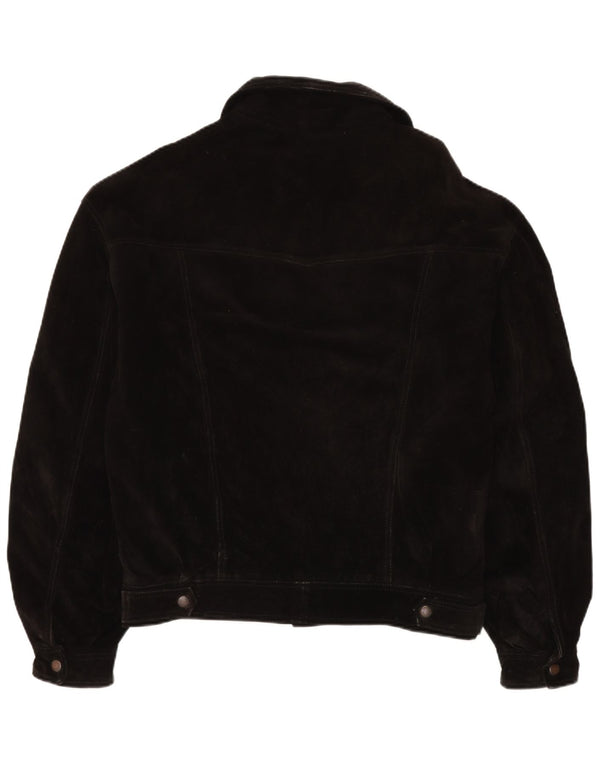 Vintage Ανδρικό Suede Bomber Jacket IT 50 Large Black Leather